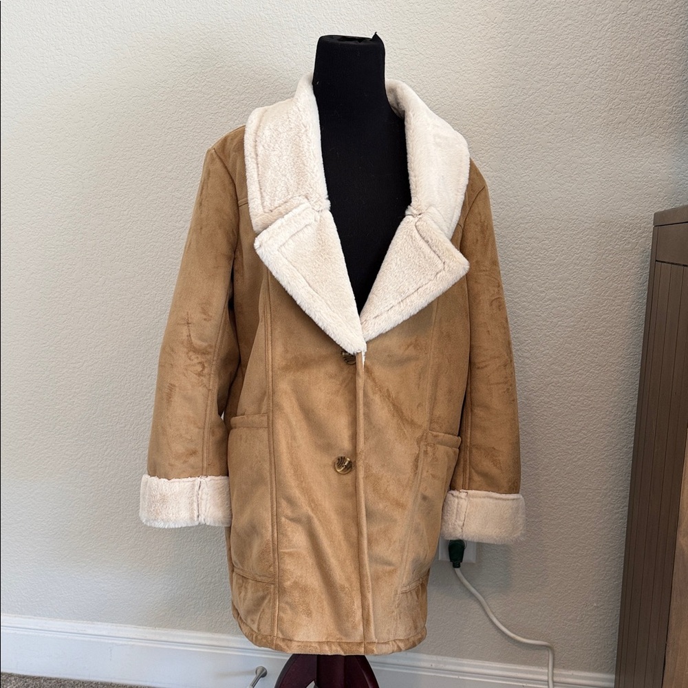 Banana Republic Factory Tan Teddy Jacket with White Collar